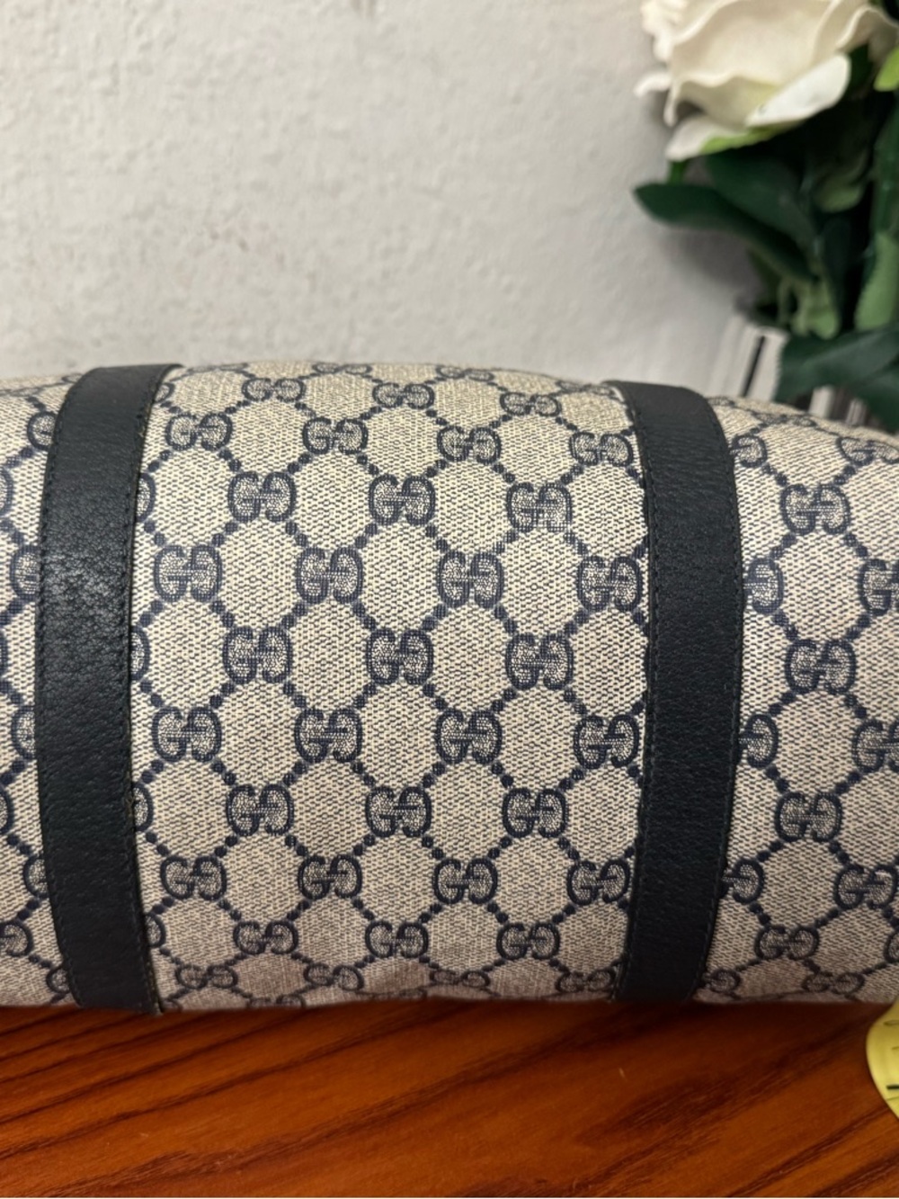 Gucci Beige GG Canvas Satchel with Navy Trim and Red-Blue Web - Picture 10 of 16